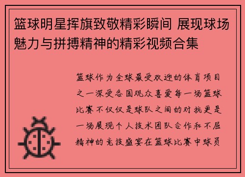 篮球明星挥旗致敬精彩瞬间 展现球场魅力与拼搏精神的精彩视频合集